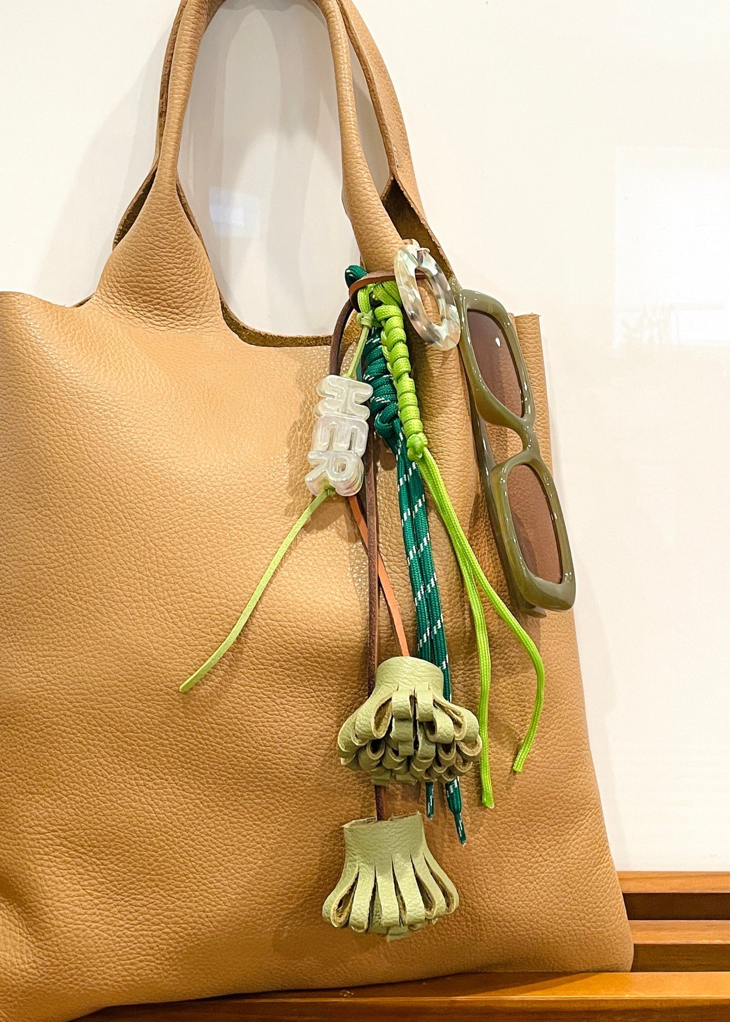 Leather Okra Pom Pom Charm (Double)