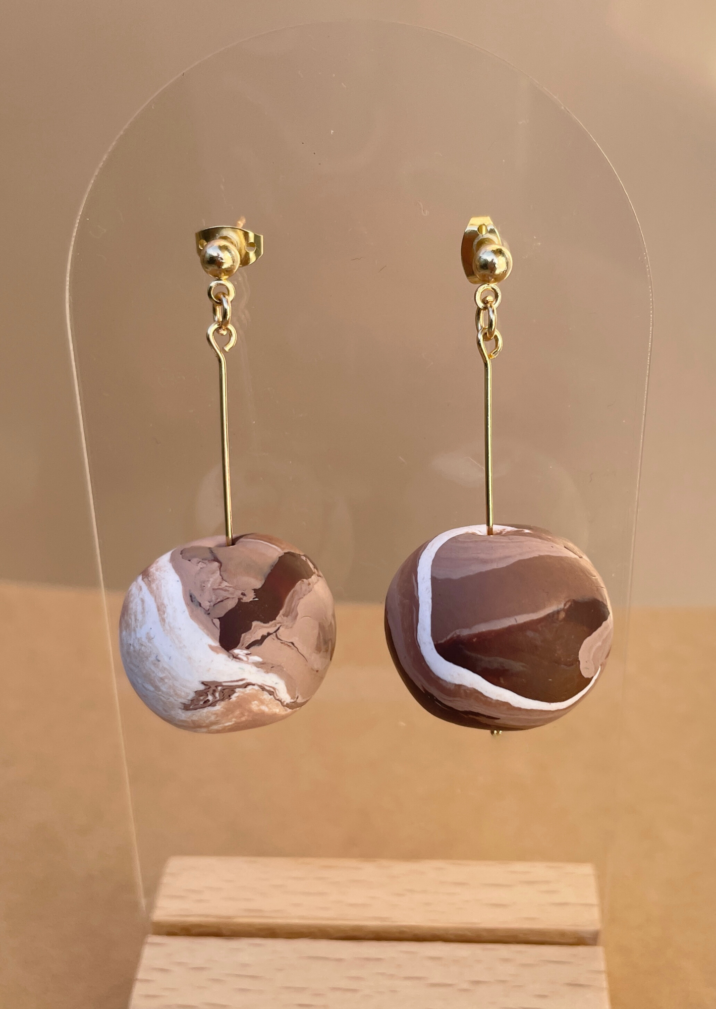 Ball Drop Earrings (Mocha Marble)