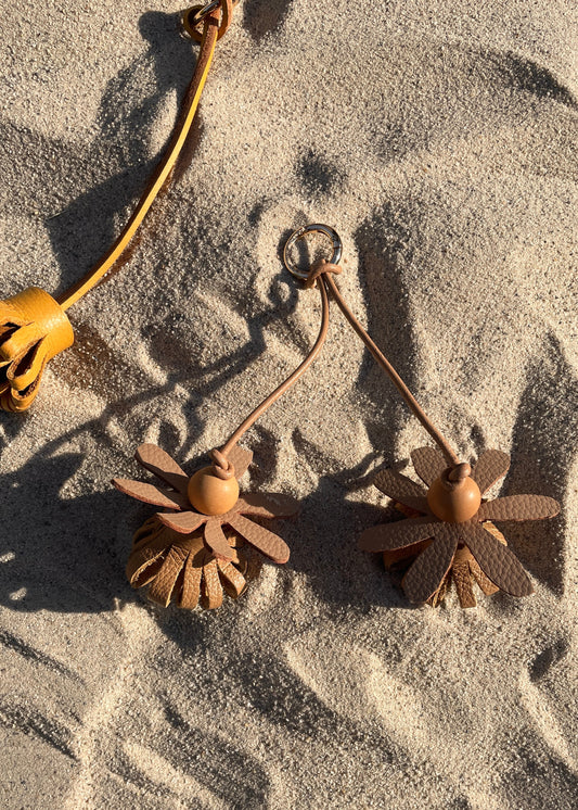 Leather Daisy Pom Pom Charm